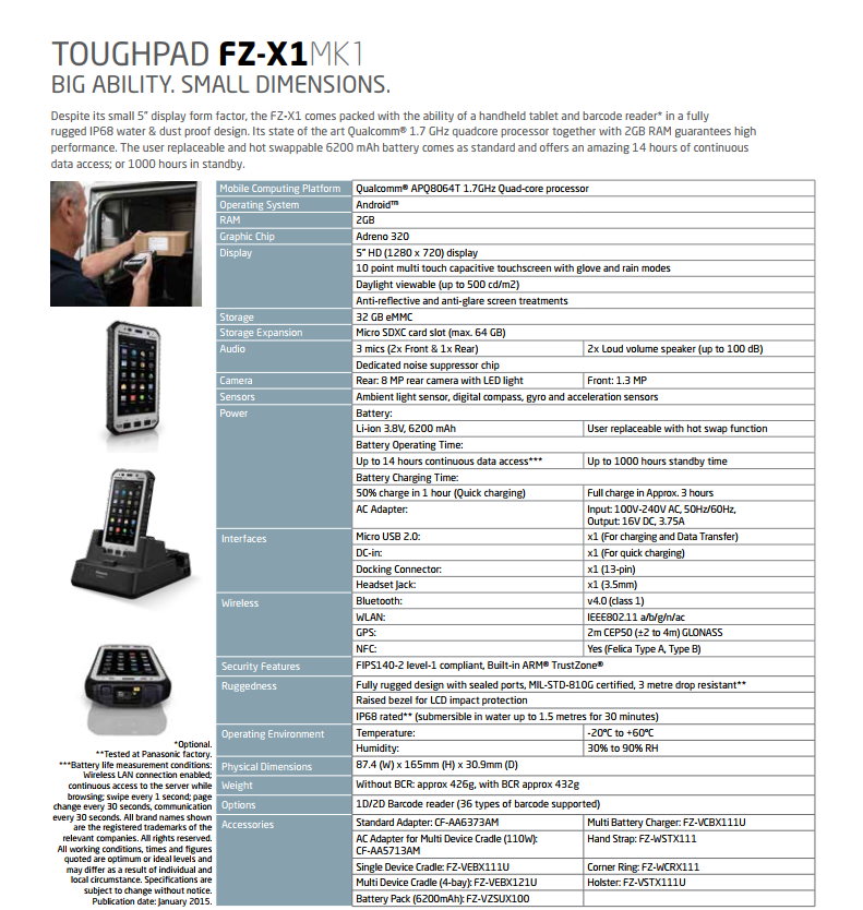 【箱・説明書付】Panasonic TOUGHPAD FZ-X1 Panasonic FZ-X1 Toughpad | Rugged Tablet with Voice